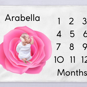 Rose Milestone Blanket, Personalized Baby Blanket, Monthly Keepsake, Rose Baby Shower Gift, Growth Tracker, New Mom Gift, Rose Baby Blanket