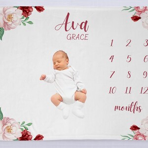 Rose Baby Blanket, Rose Baby Shower Gift, Rose Milestone Blanket, Personalized Baby in Bloom, Baby Month Blanket, Boho Baby Blanket Keepsake