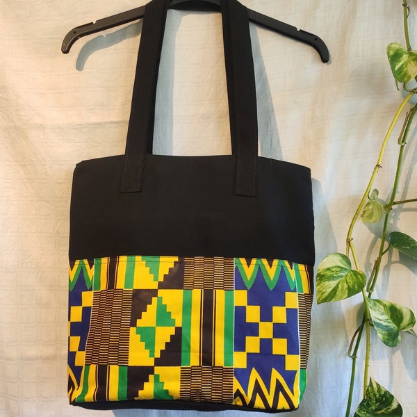 Stoffhandtasche mit Verzierungen aus afrikanischem Stoff, Alltagstasche, Einkaufstasche, Handtasche mit Futter und Innentasche Geschenkidee