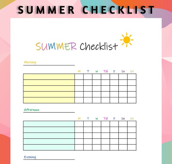 Printable Editable Summer Daily Checklist for Kids Checklist - Etsy