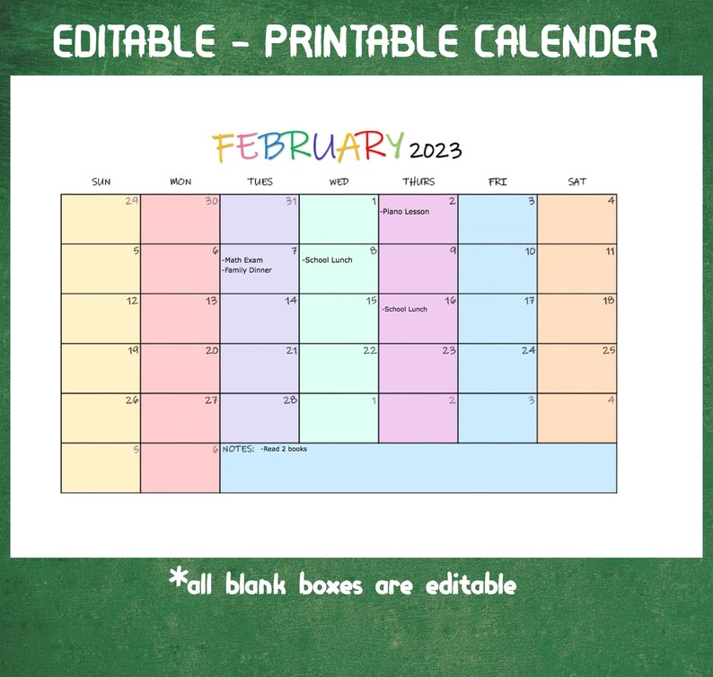 2023 Editable Printable Calendars Birthday Calendar Etsy Singapore