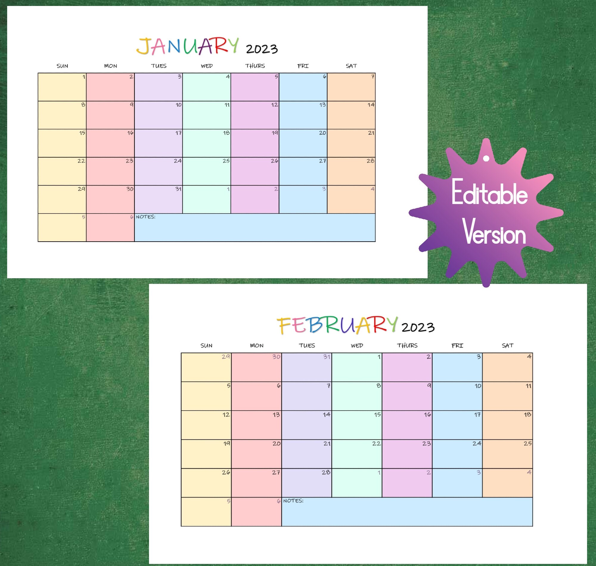 2023 Editable Printable Calendars Birthday Calendar Etsy Australia