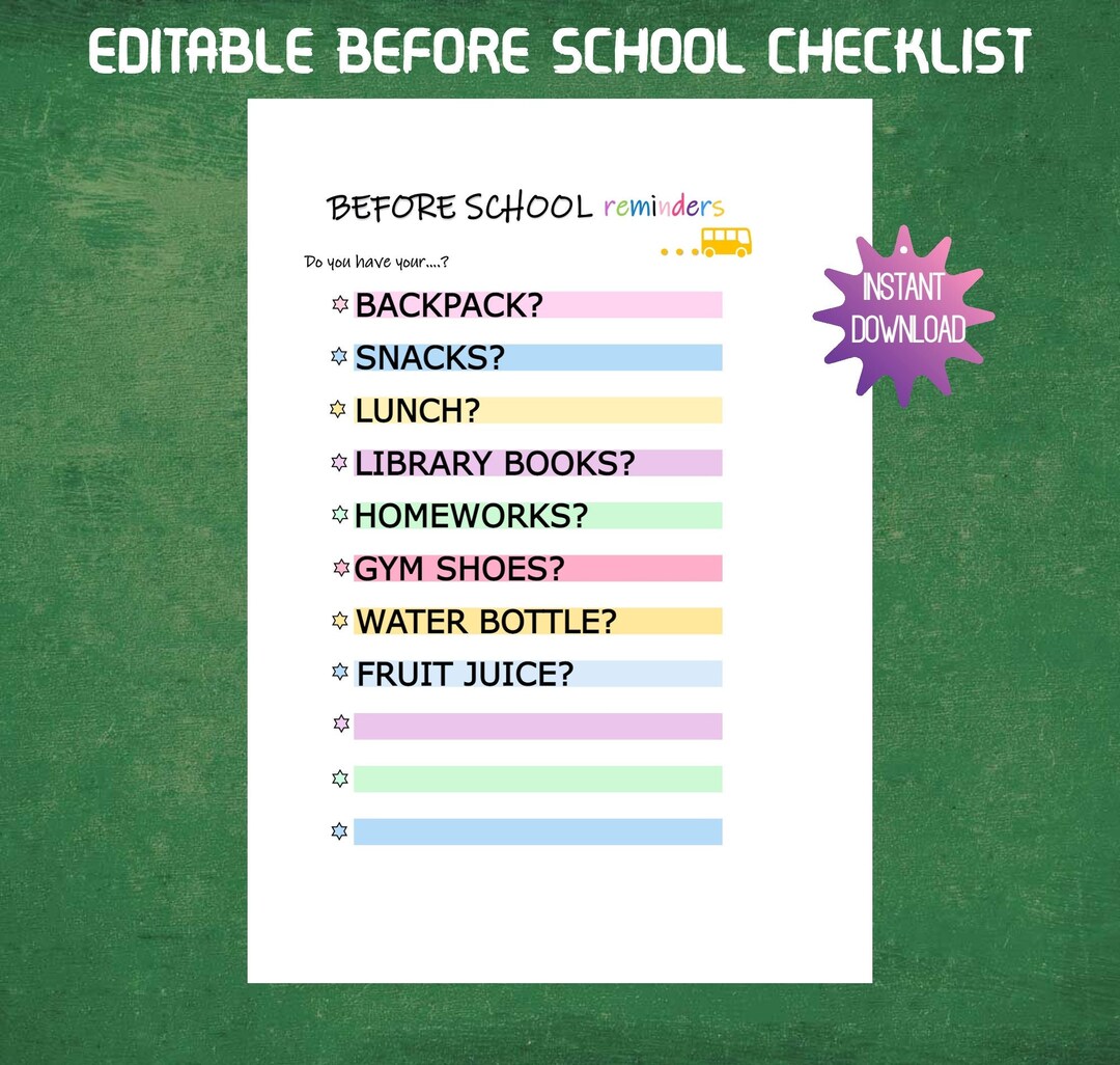 Printable Before School Checklist Before School Checklist - Etsy