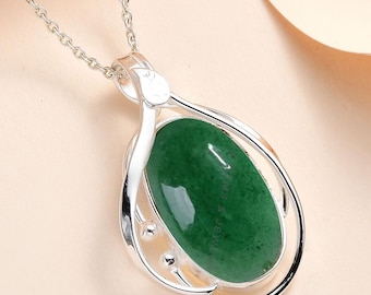 Green Aventurine Sterling Silver Pendant Necklace: Healing Crystal Jewelry