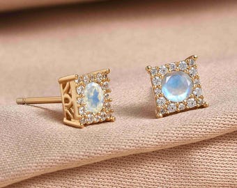 Moonstone Stud Earrings , Sterling Silver Studs, June Birthstone, Minimalist Gemstone Studs
