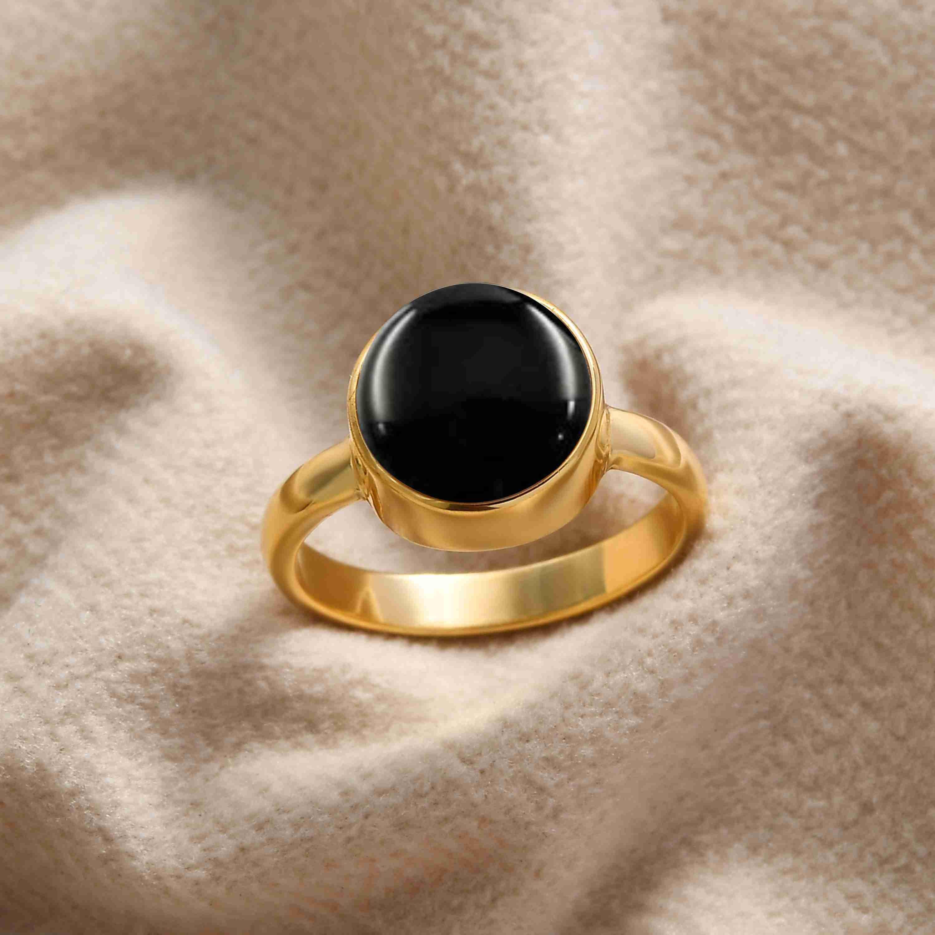 Black Onyx Gold Ring 10mm |18K Gold Plated Ring - Round Statement 