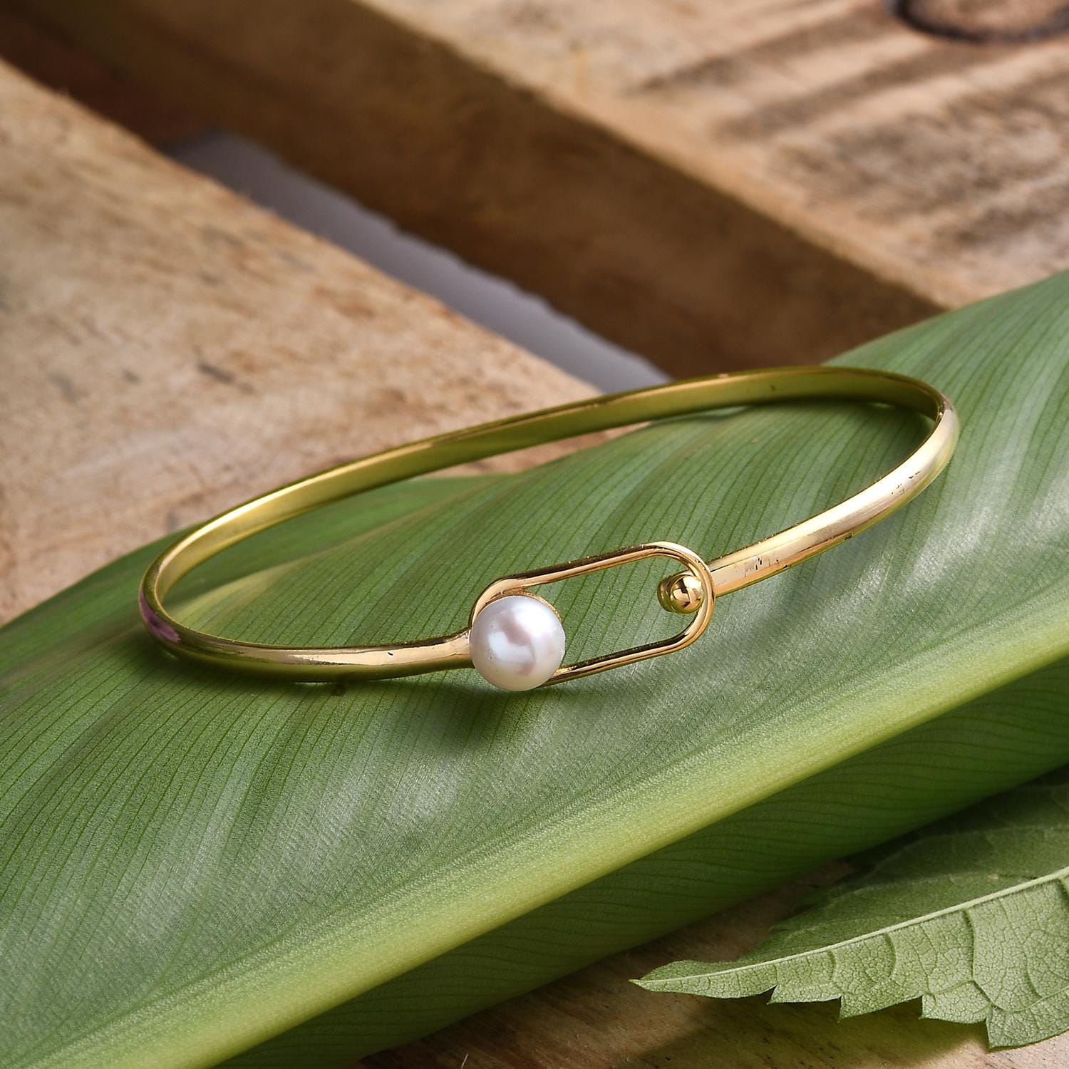 Bracelet Jonc Texturé Doré Or Jaune Avec Perles - Bijou Tendance Femme