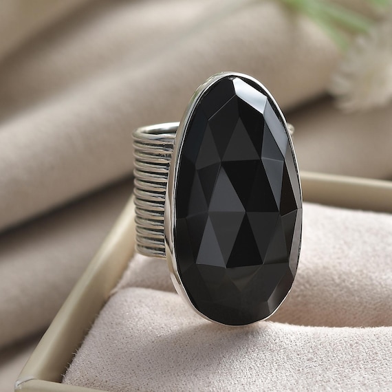 Premium Black Onyx Silver Ring, Large Statement Ring for Women