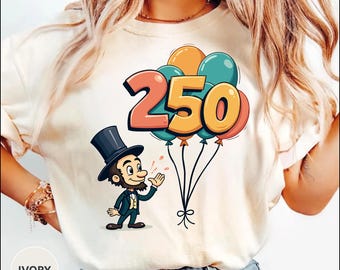 Funny America 250 Celebration Shirt, 250th Anniversary USA Tee Abraham Lincoln Cartoon Shirt America Birthday Party Tee Patriotic 2026 Shirt