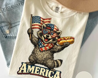 Patriotic Raccoon Shirt, Funny America Tee, Fourth of July Shirt, USA Animal Graphic Tee, Retro July 4th Shirt, BBQ Party Shirt, Freedom Tee