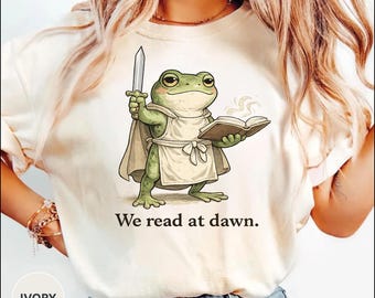 We Read At Dawn Shirt, Frog Book Lover Tee, Fantasy Reader Shirt, Cute Frog Graphic Tee, Bookish Cottagecore Shirt, We Read At Dawn