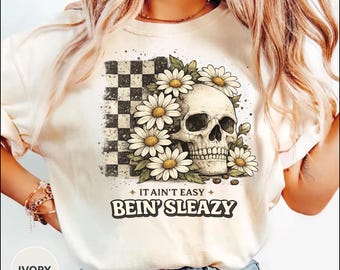 Funny Skull Daisy Shirt, Gothic Floral Graphic Tee, Retro Emo Shirt, Cute Grunge Aesthetic Tee, Skeleton Flower Shirt, Bein’ Sleazy Tee