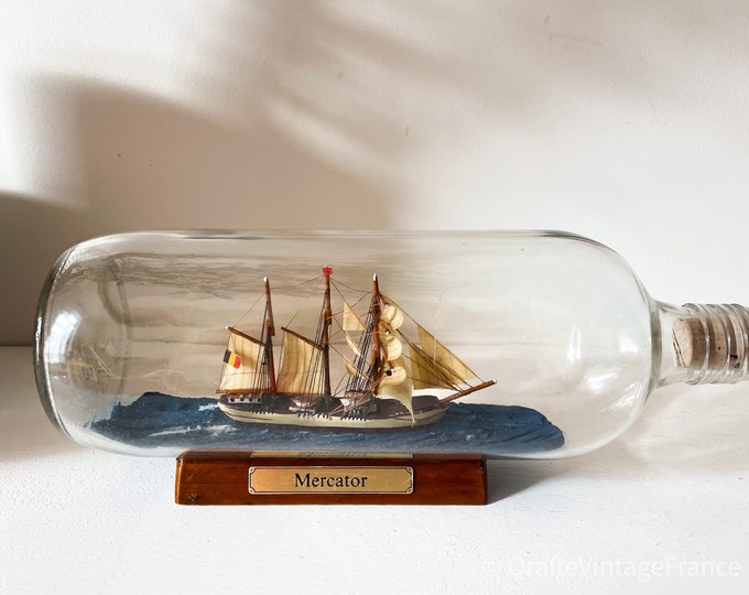 Vintage Sailing Ship Model in a Bottle Belgium Threemast Ship by Authentic Models Etsy