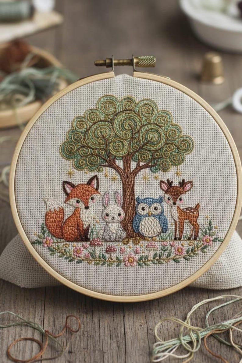 Woodland Animals Embroidery Pattern Digital PDF Fox Bunny Owl Deer Hand ...