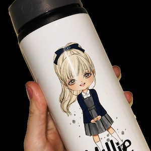 Personalised Girls Water bottle | Girls School Uniform | Character Bottle | School Girl Bottle | Back To School | Customised Bottle School