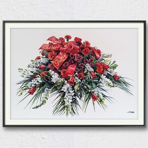 Benutzerdefinierte Monument Bouquet Gemälde Handgemalte Aquarell Blumen vom Foto Blumenporträt Sympathie Geschenk gerahmt fertig zum Aufhängen