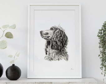 Retrato de mascota a lápiz a partir de una foto. Boceto personalizado dibujado a mano, enmarcado y listo para colgar.
