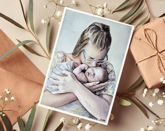 Tarjeta personalizada pintada a mano para el día de la madre, regalo personalizado para boda, aniversario, cumpleaños, compromiso, graduación, tarjeta de felicitación