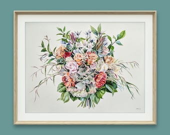 Custom Wedding Bouquet Painting Hand Painted Watercolour Flowers From Photo Floral Portrait Wedding Anniversary Gift Framed Ready To Hang