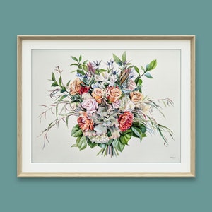 Custom Wedding Bouquet Painting Hand Painted Watercolour Flowers From Photo Floral Portrait Wedding Anniversary Gift Framed Ready To Hang image 1