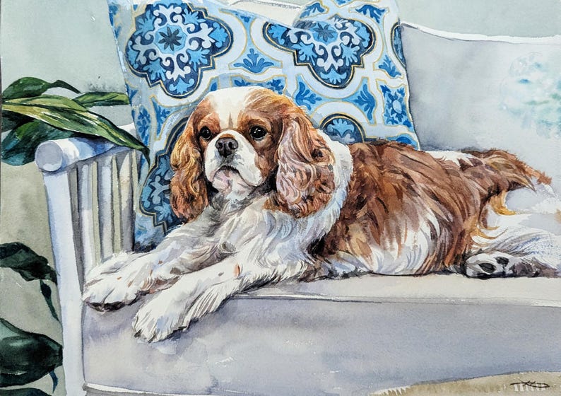 Retrato de mascota en acuarela a partir de una foto, pintura personalizada, pintada a mano, enmarcada y lista para colgar. imagen 12