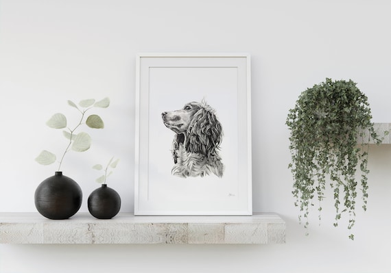 Pencil Drawing Pet Portrait From Photo Custom Hand Drawn Sketch Framed Ready To Hang