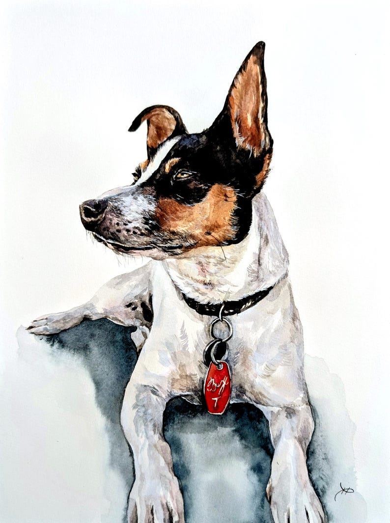 Retrato de mascota en acuarela a partir de una foto, pintura personalizada, pintada a mano, enmarcada y lista para colgar. imagen 11