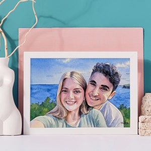 Valentinstag Geschenk Benutzerdefinierte Portrait vom Foto Aquarell Malerei Handgemalte Personalisierte Paar Portrait Gerahmt Bereit zum Aufhängen