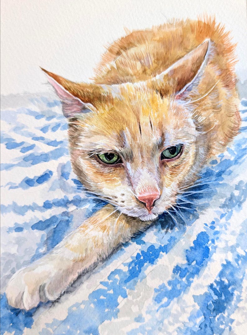 Retrato de mascota en acuarela a partir de una foto, pintura personalizada, pintada a mano, enmarcada y lista para colgar. imagen 4