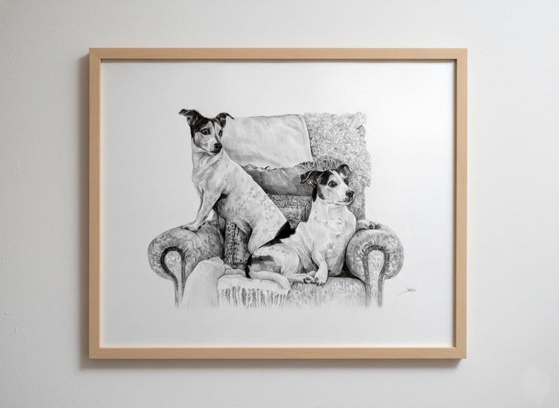 Pencil Drawing Pet Portrait From Photo Custom Hand Drawn Sketch Framed Ready To Hang image 2