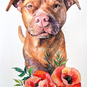 Retrato de mascota en acuarela a partir de una foto, pintura personalizada, pintada a mano, enmarcada y lista para colgar. imagen 5