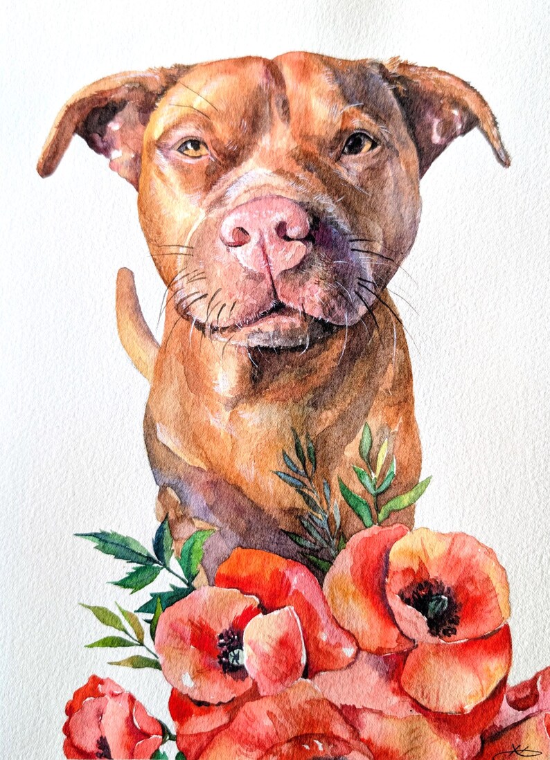 Retrato de mascota en acuarela a partir de una foto, pintura personalizada, pintada a mano, enmarcada y lista para colgar. imagen 5