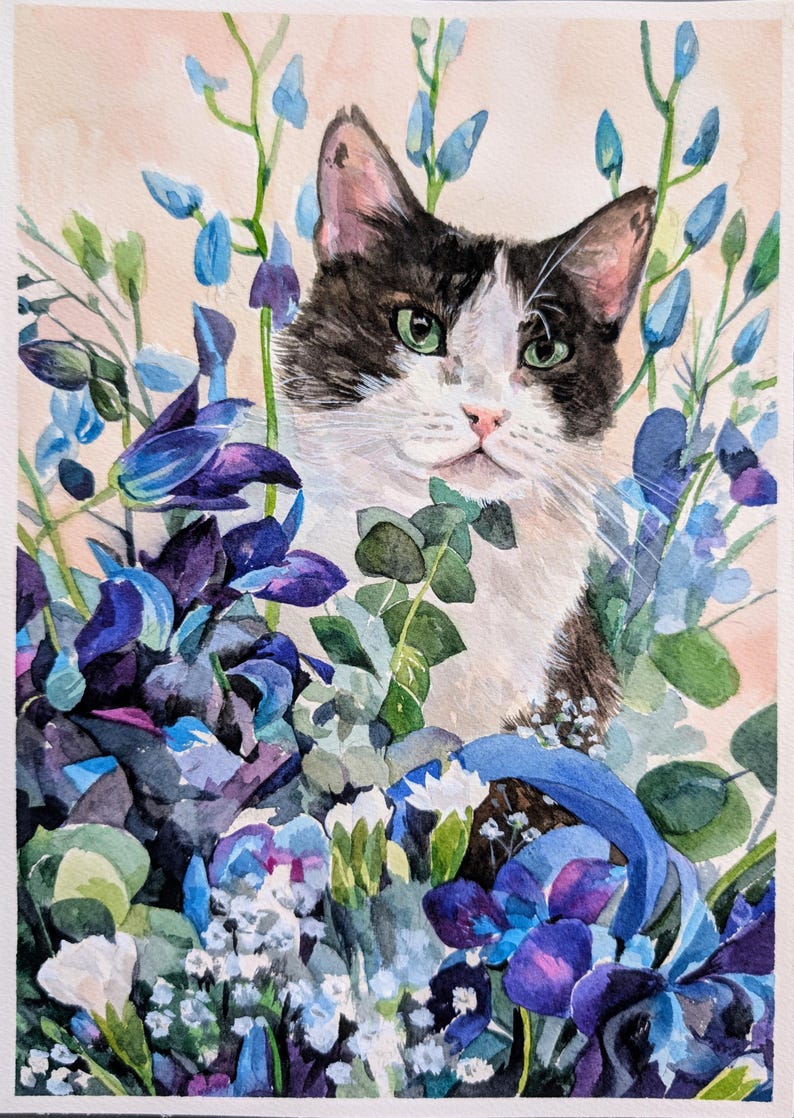 Retrato de mascota en acuarela a partir de una foto, pintura personalizada, pintada a mano, enmarcada y lista para colgar. imagen 17