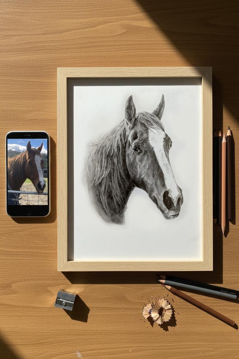 Pencil Drawing Pet Portrait From Photo Custom Hand Drawn Sketch Framed Ready To Hang image 5