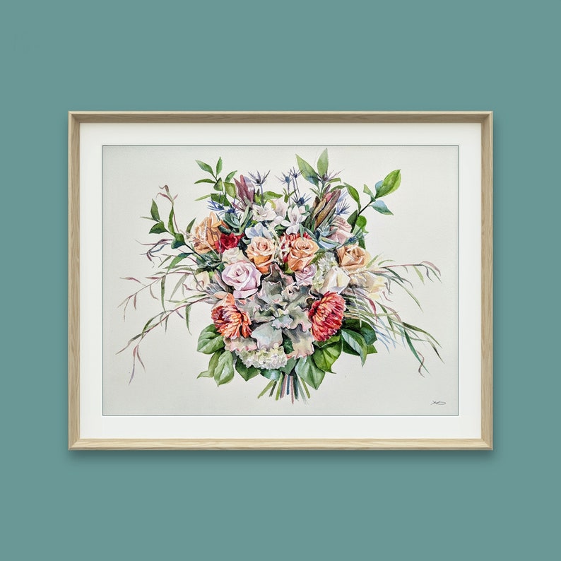 Custom Wedding Bouquet Painting Hand Painted Watercolour Flowers From Photo Floral Portrait Wedding Anniversary Gift Framed Ready To Hang image 1