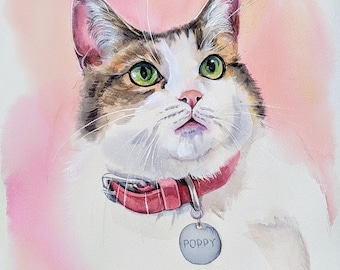 Retrato personalizado de mascota en acuarela a partir de una foto, arte de mascotas pintado a mano y colorido.