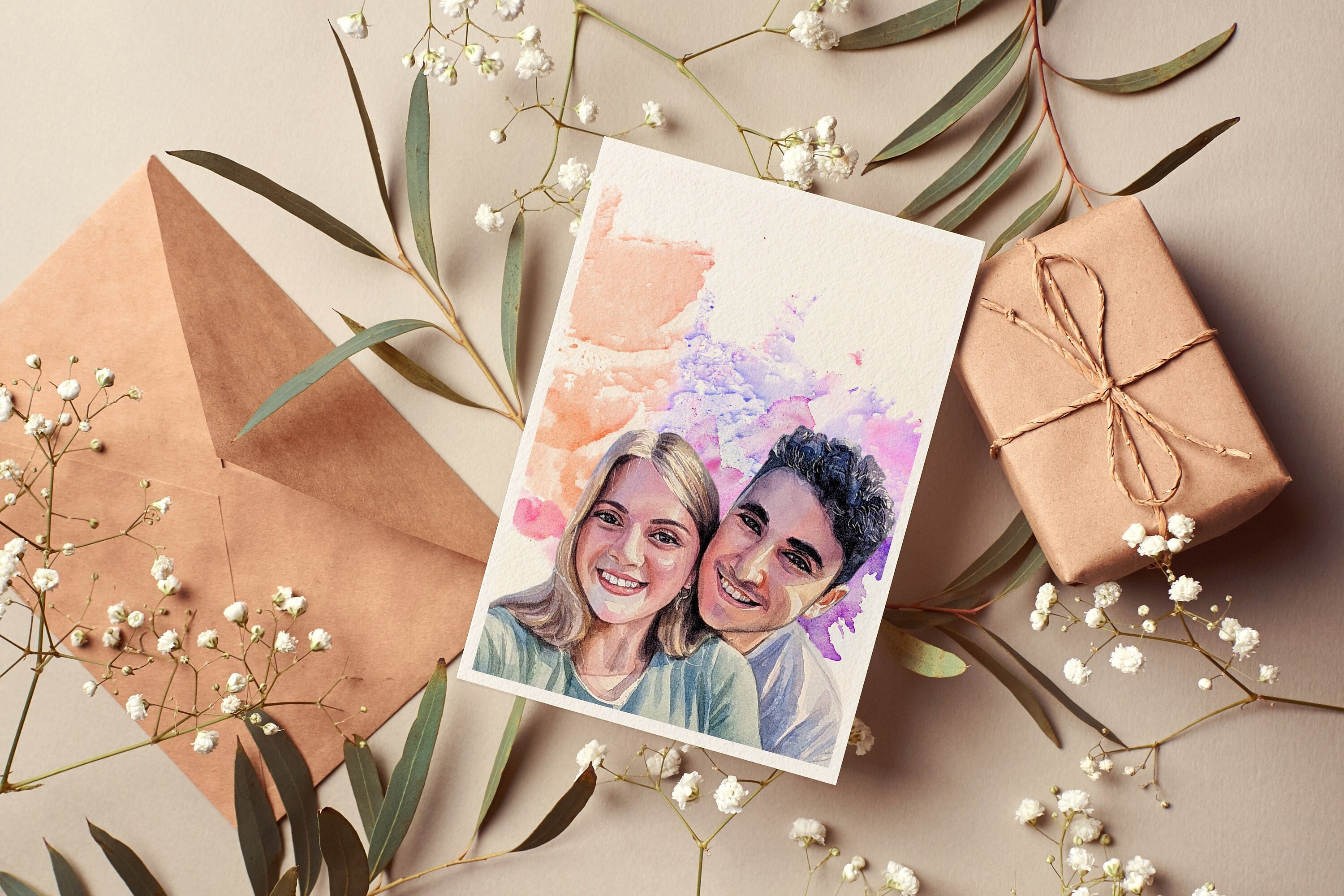 Personalized Watercolor Portrait Card, Custom Painting From Photo  display picture 1