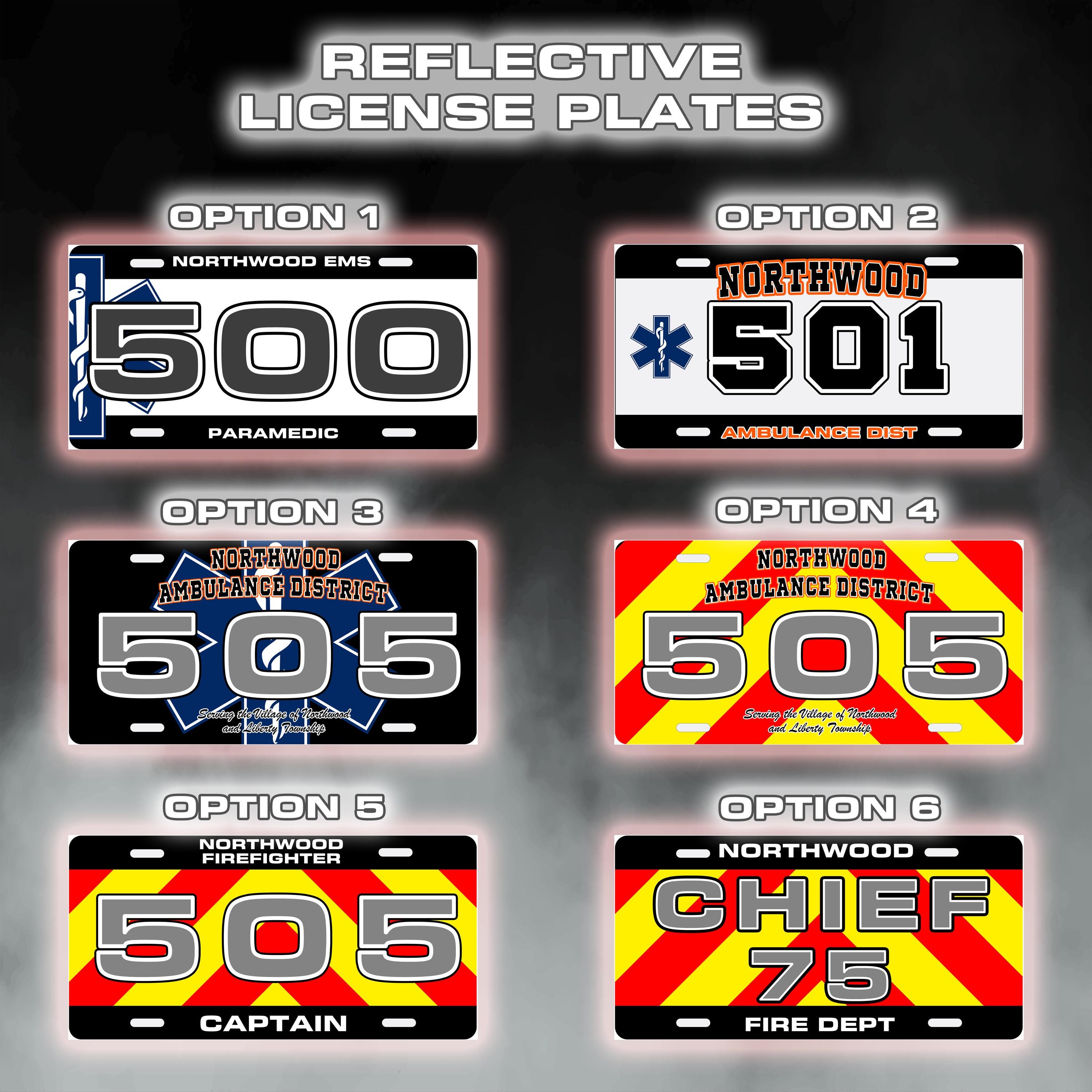 Reflective License Plate, High Visibility Unit Identifier, Fire