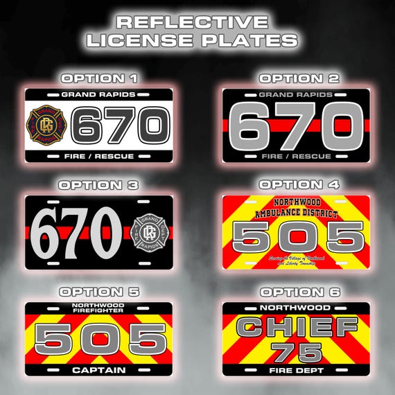 Custom Fire Department Reflective License Plate – High-Visibility Responder Tag – Firefighter Vehicle Plate – Personalized Fire Dept Sign