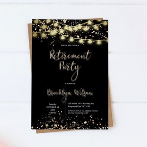 Black and Gold Retirement Invitation, Farewell Party Invites, Black and ...