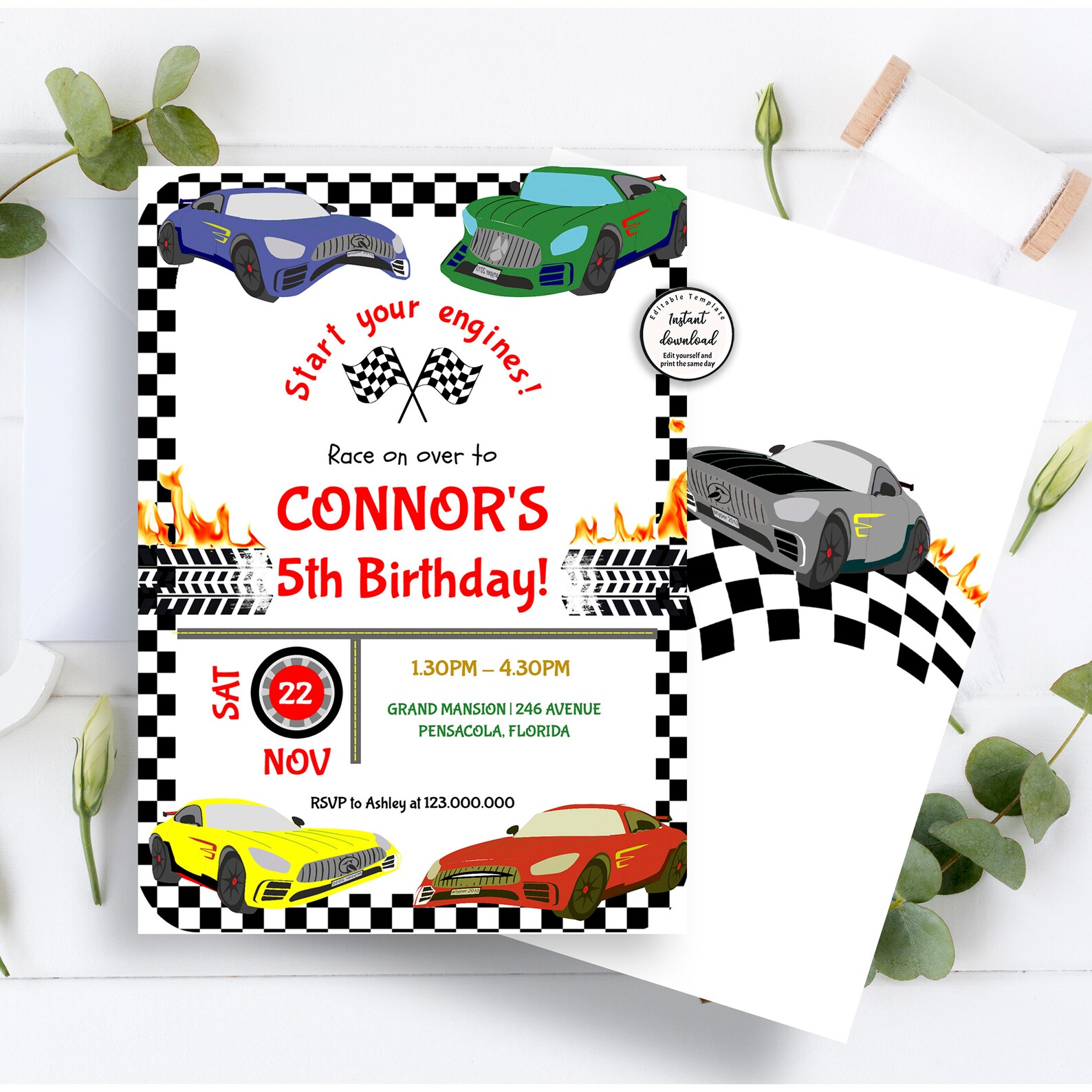 Racing Birthday Invitation Race Car Birthday Party Etsy