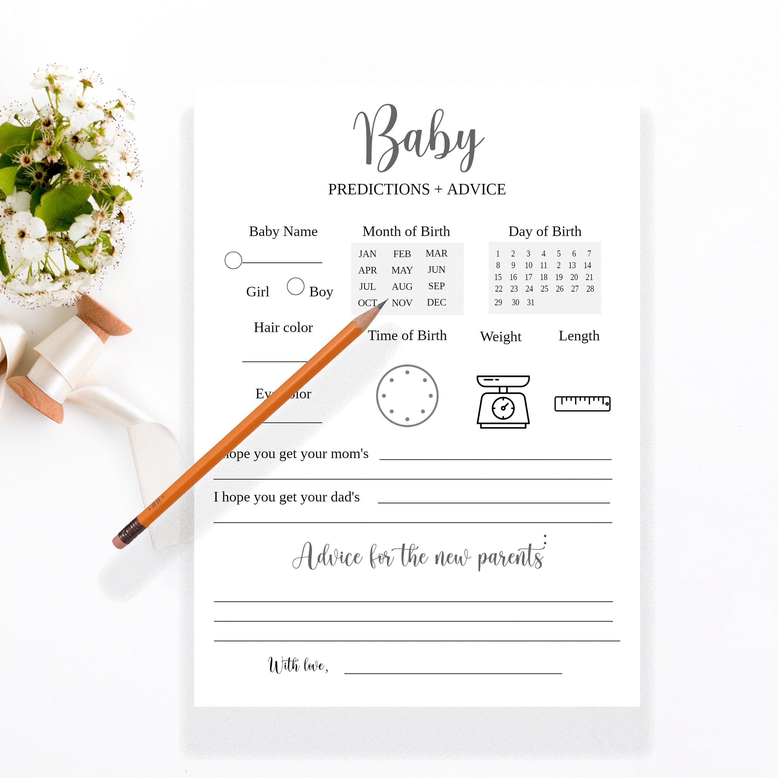 Baby Predictions and Advice Cards, Baby Shower Prediction Game