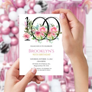 Pink Floral 100th Birthday Invitation, 100TH Birthday Invitation for ...