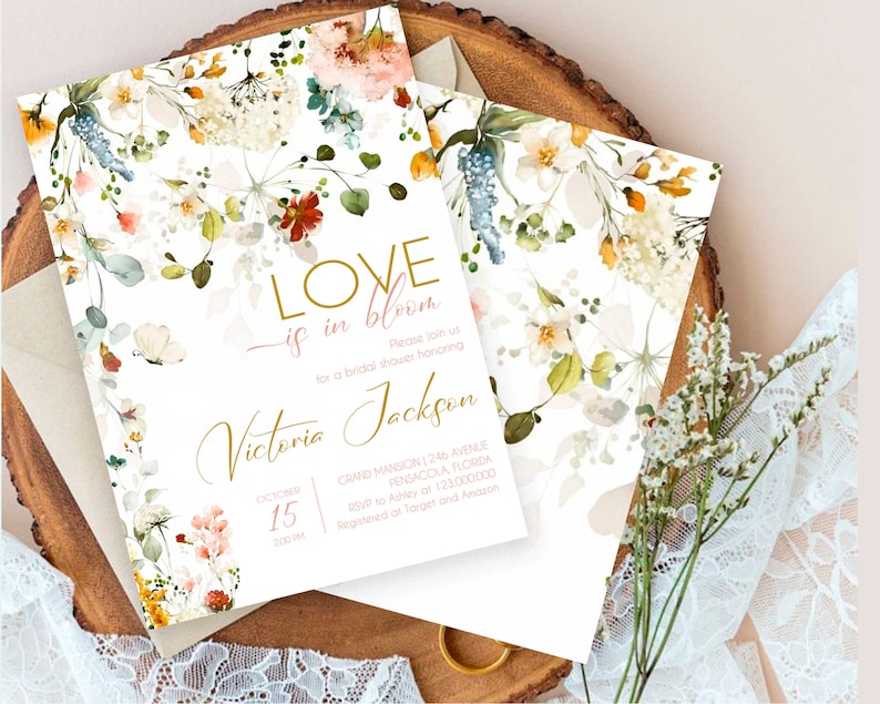 Love is in Bloom Bridal Shower Invitation Set Printable Etsy