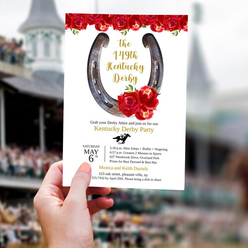 Editable Kentucky Derby Party Invitation Red Roses Preppy Etsy