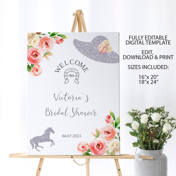Bridal Shower Welcome Sign, Kentucky Derby Decorations, Black and