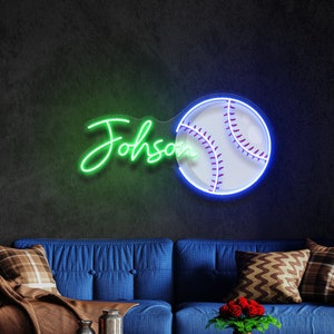 Placa de neon com nome personalizado para crianças, placa de neon de beisebol, placa de neon personalizada, decoração de quarto, decoração de quarto infantil, presente para crianças, presente de festa de aniversário, Paulo