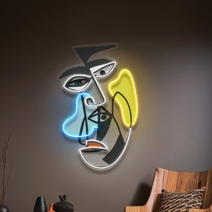 Abstract Faces LED Neon Sign: Picasso-Inspired Wall Art