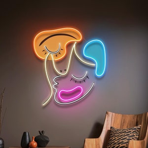 Abstract Sleeping Face LED Neon Sign: Modern Wall Art Decor