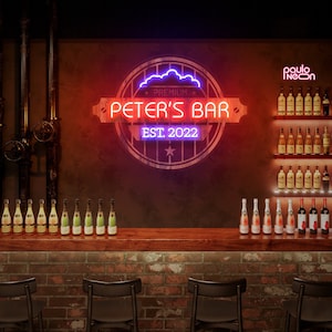 Letrero de barra de neón, regalo papá noel, regalos para papá, letrero de barra de regalo del Día del Padre para el bar de casa, regalos para él, barra personalizada de letrero de neón, Paulo